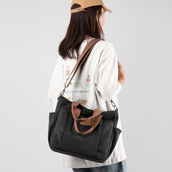 Women's Canvas Tote Bag Large Capacity Travel Work Handbag Purse - Picture 7 of 7